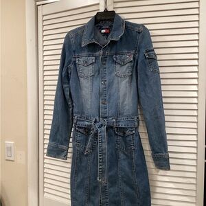 Vintage Tommy Hilfiger Snap Front Blue Denim Dress L
